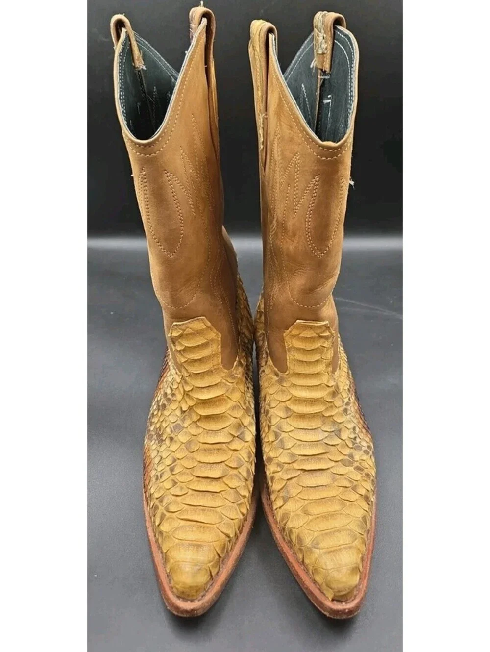 Mexican MEN'S EXOTIC PYTHON WESTERN BOOTS Brown Leather Mens Size 8 Vintage